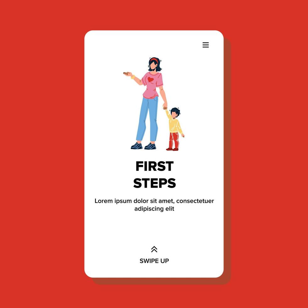 First Steps Make Little Boy Helping Mother Vector