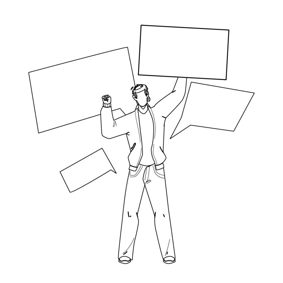 On Protest Demonstration Man With Posters Vector