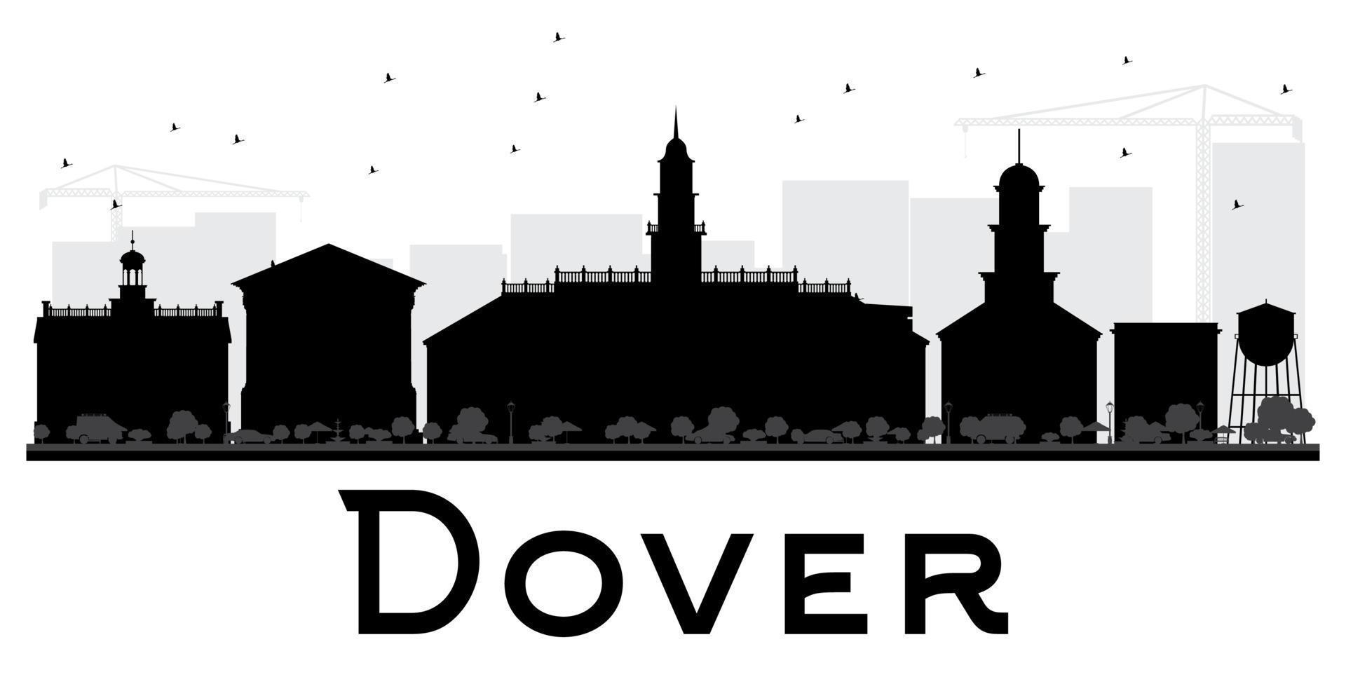 silueta en blanco y negro del horizonte de la ciudad de dover. vector