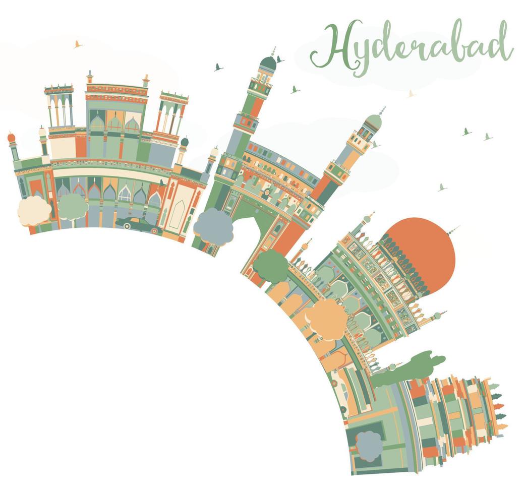 horizonte abstracto de hyderabad con puntos de referencia de color y espacio de copia. vector