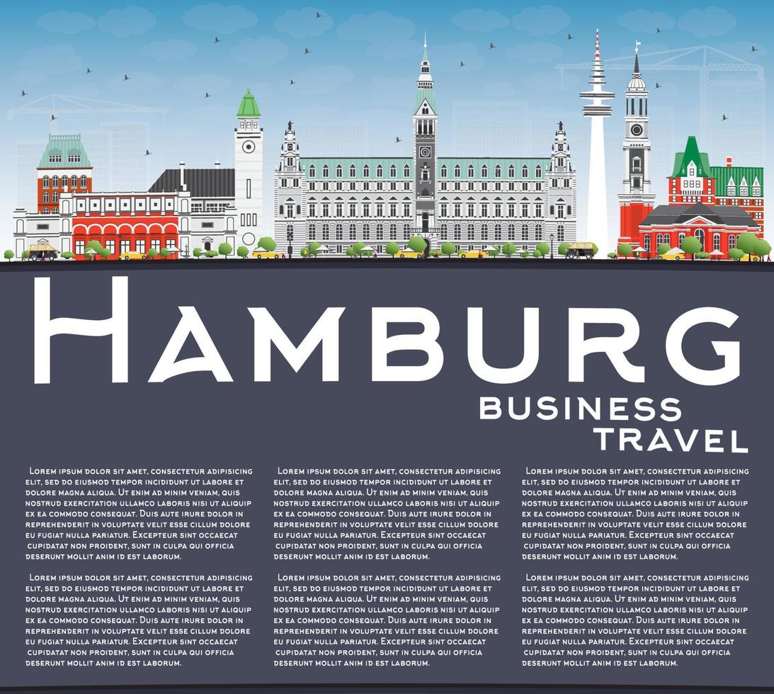 Hamburg Skyline with Gray Buildings, Blue Sky and Copy Space. vector