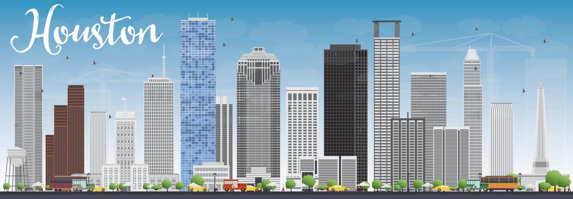 Houston Skyline with Gray Buildings and Blue Sky. vector