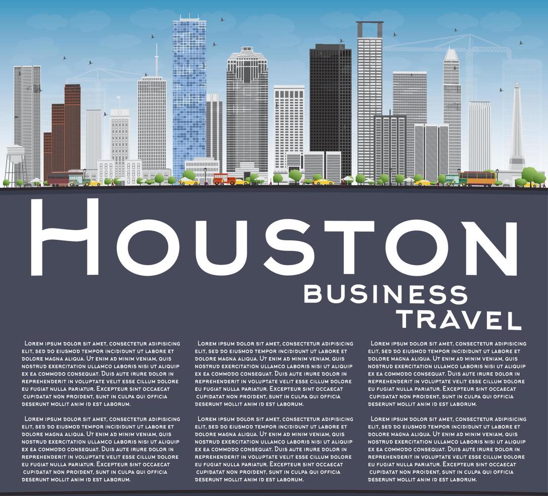 Houston Skyline with Gray Buildings and Blue Sky. vector