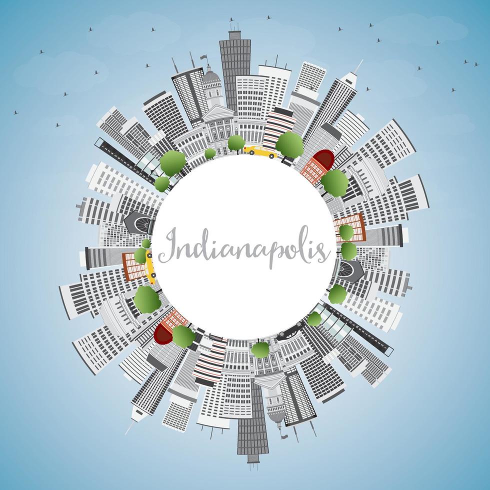 Indianapolis Skyline with Gray Buildings, Blue Sky and Copy Space. vector