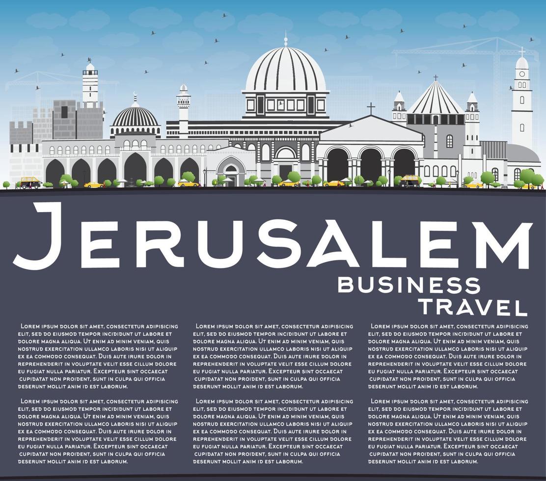 Jerusalem Skyline with Gray Buildings, Blue Sky and Copy Space. vector