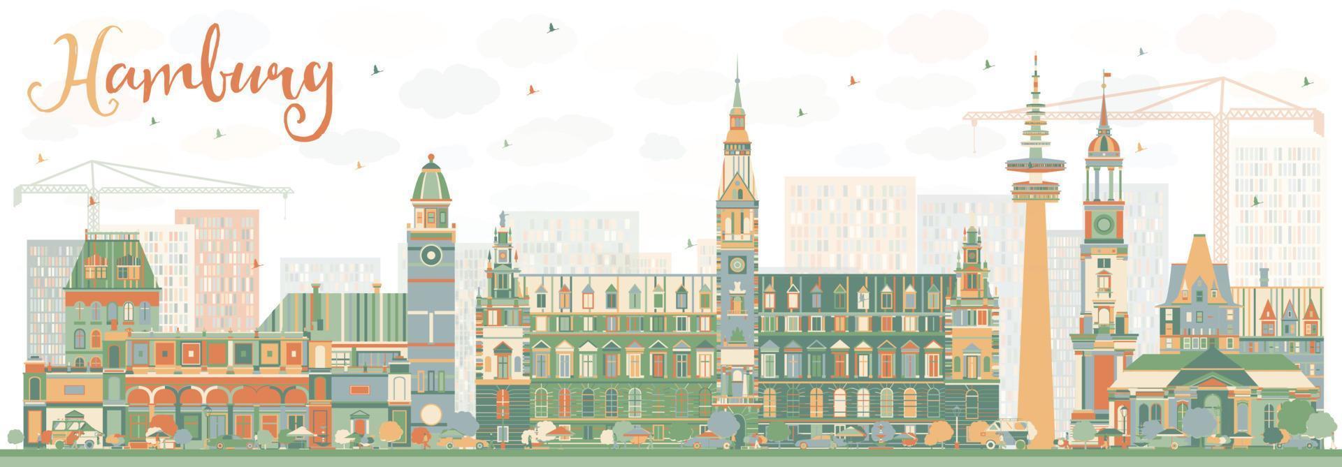 Abstract Hamburg Skyline with Color Buildings. vector