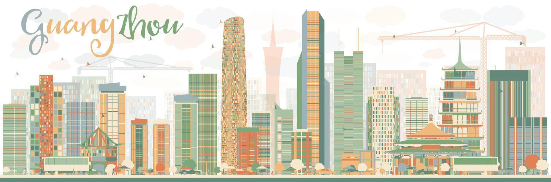 Abstract Guangzhou Skyline with Color Buildings. vector