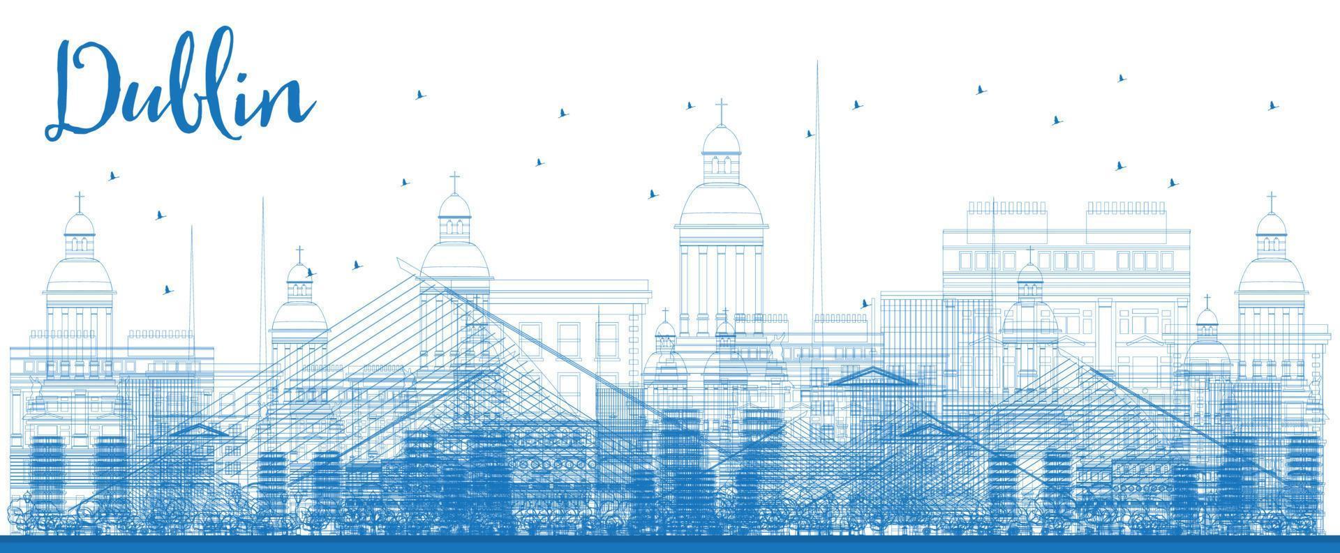 Outline Dublin Skyline with Blue Buildings. vector