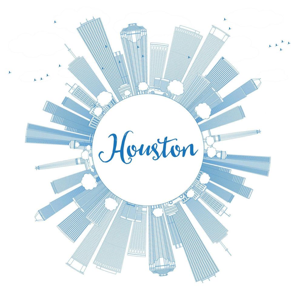 Outline Houston Skyline with Blue Buildings. vector