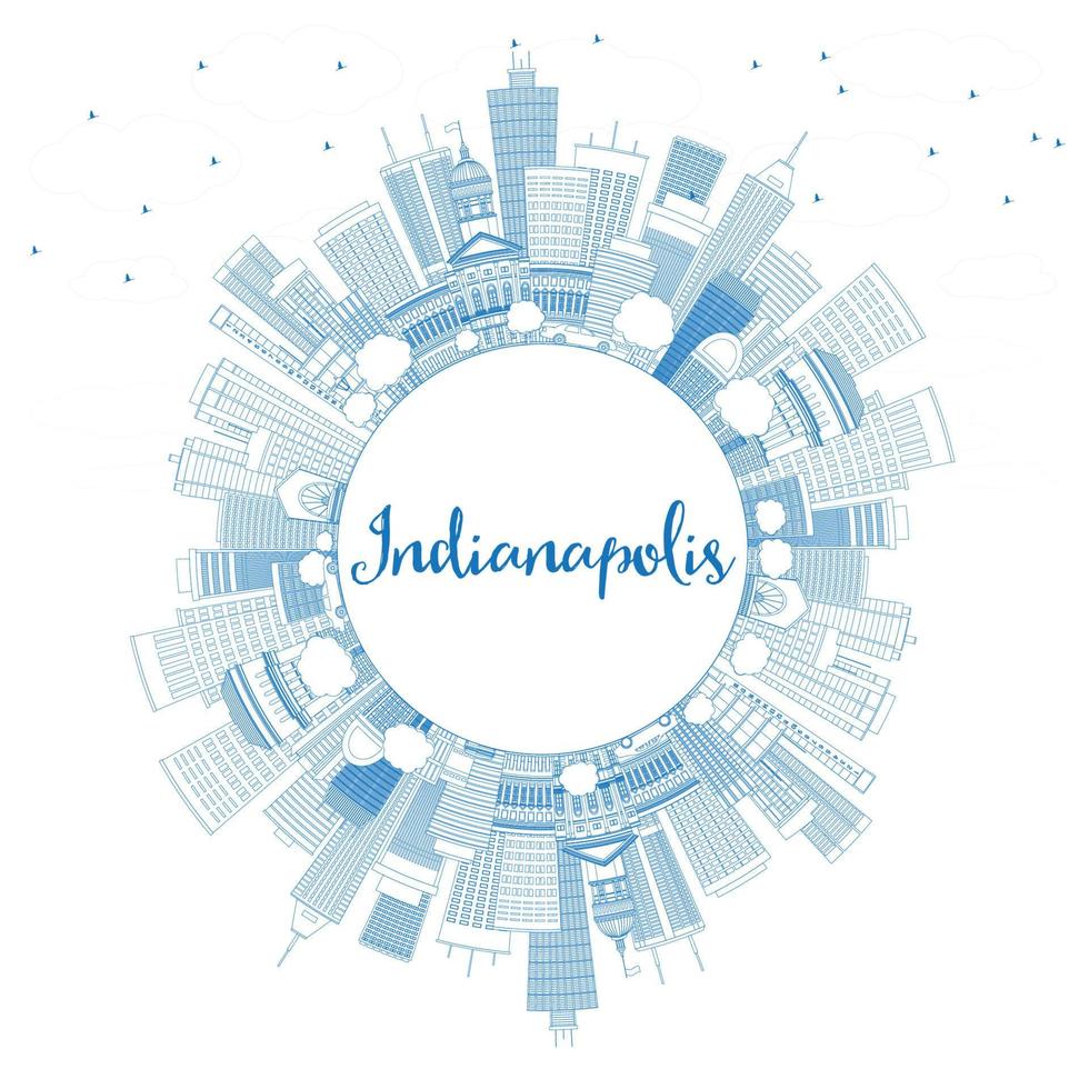 Outline Indianapolis Skyline with Blue Buildings and Copy Space. vector