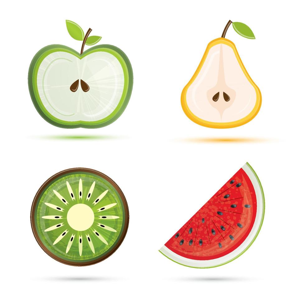 Pear, apple, watermelon, kiwi. vector