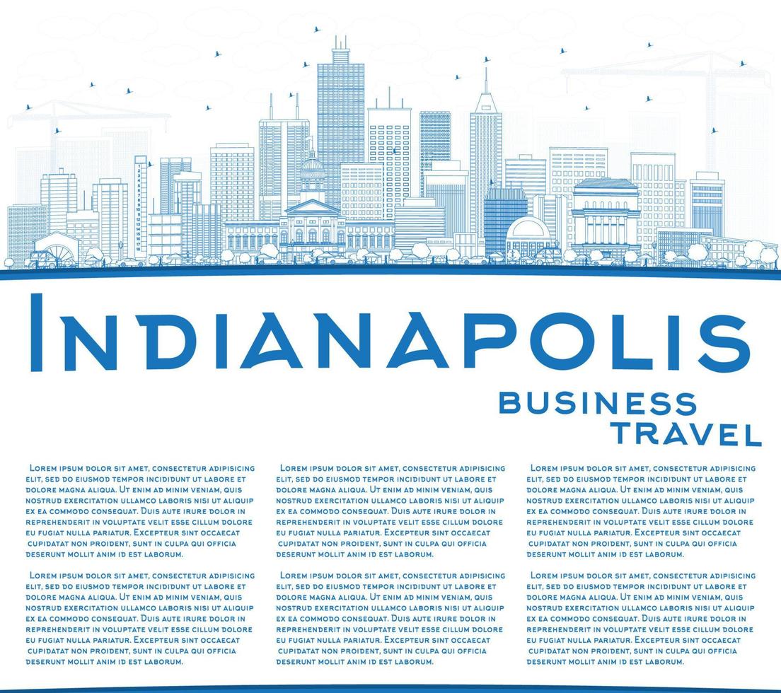 Outline Indianapolis Skyline with Blue Buildings and Copy Space. vector