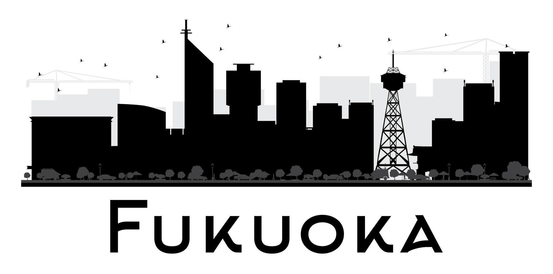 Fukuoka City skyline black and white silhouette. vector