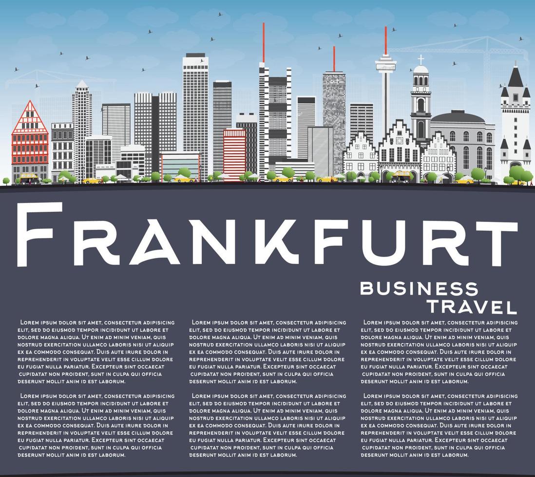 horizonte de frankfurt con edificios grises, cielo azul y espacio para copiar. vector