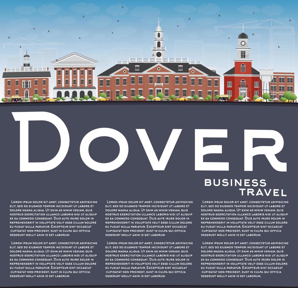 Dover Skyline with Color Buildings, Blue Sky and Copy Space. vector
