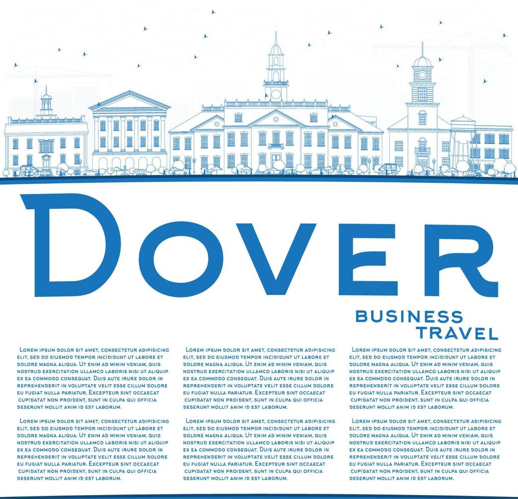 Outline Dover Skyline with Blue Buildings and Copy Space. vector