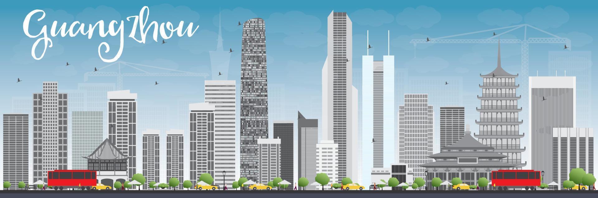 Guangzhou Skyline with Gray Buildings and Blue Sky. vector