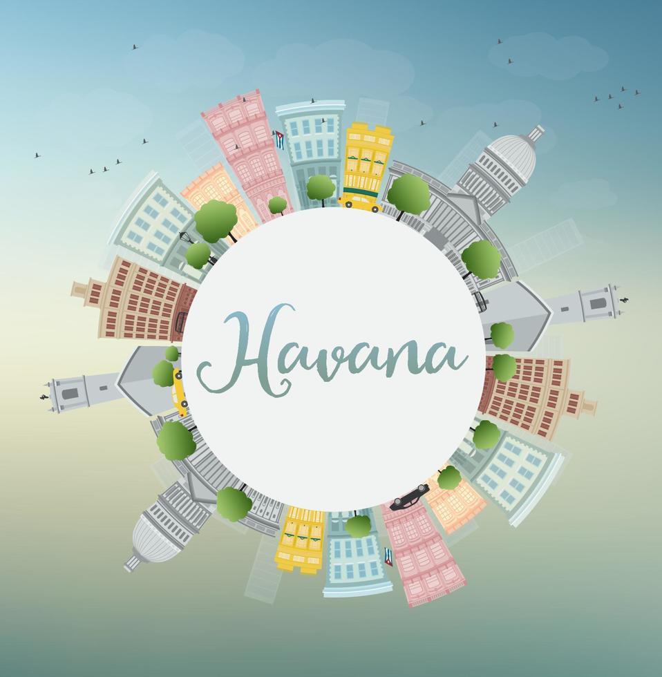 Havana Skyline with Color Building, Blue Sky and Copy Space. vector