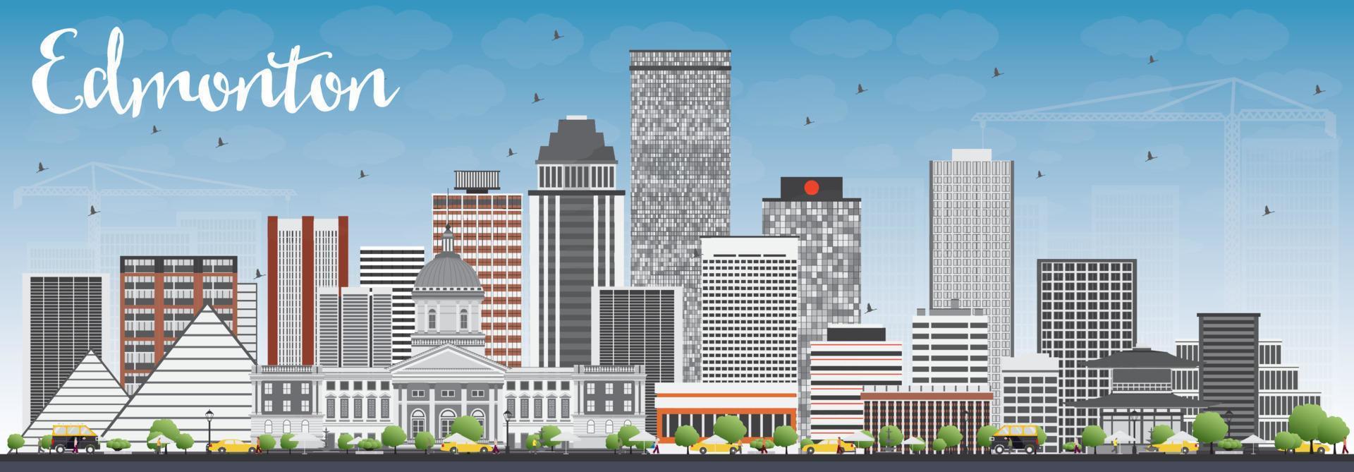 Edmonton Skyline with Gray Buildings and Blue Sky. vector