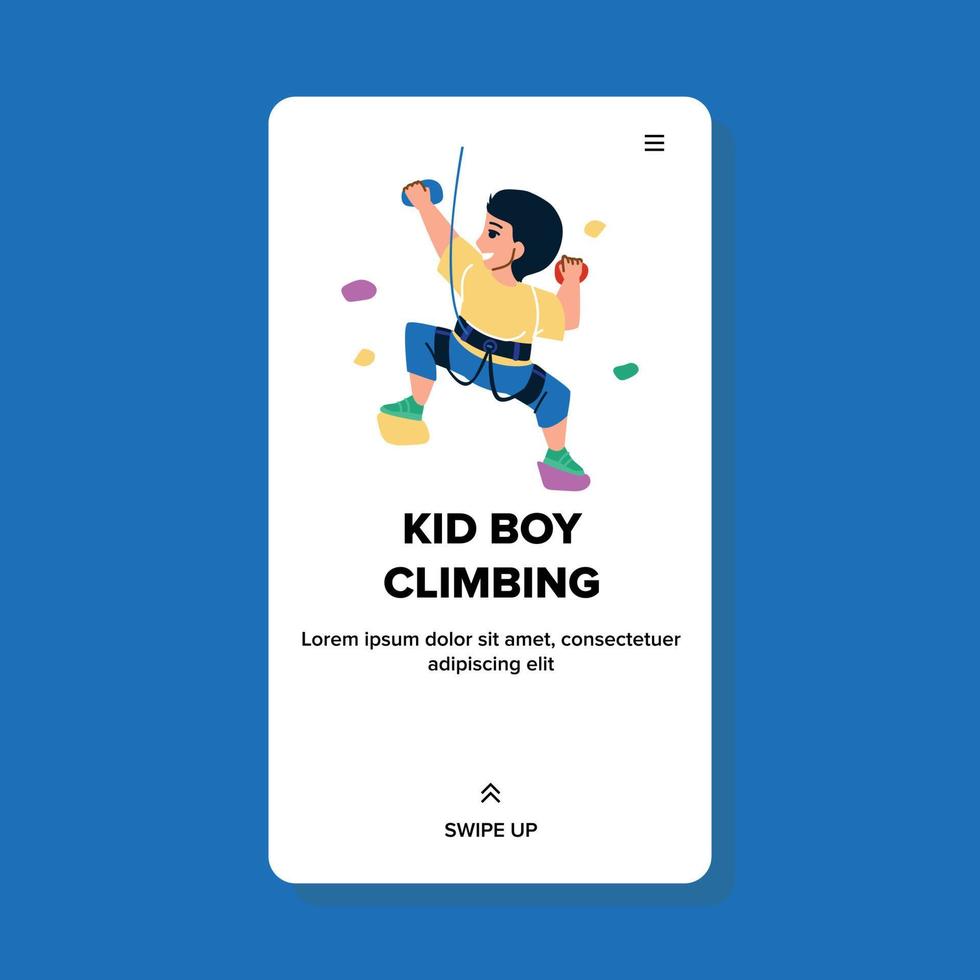 niño niño escalando en vector de atracción de pared de roca