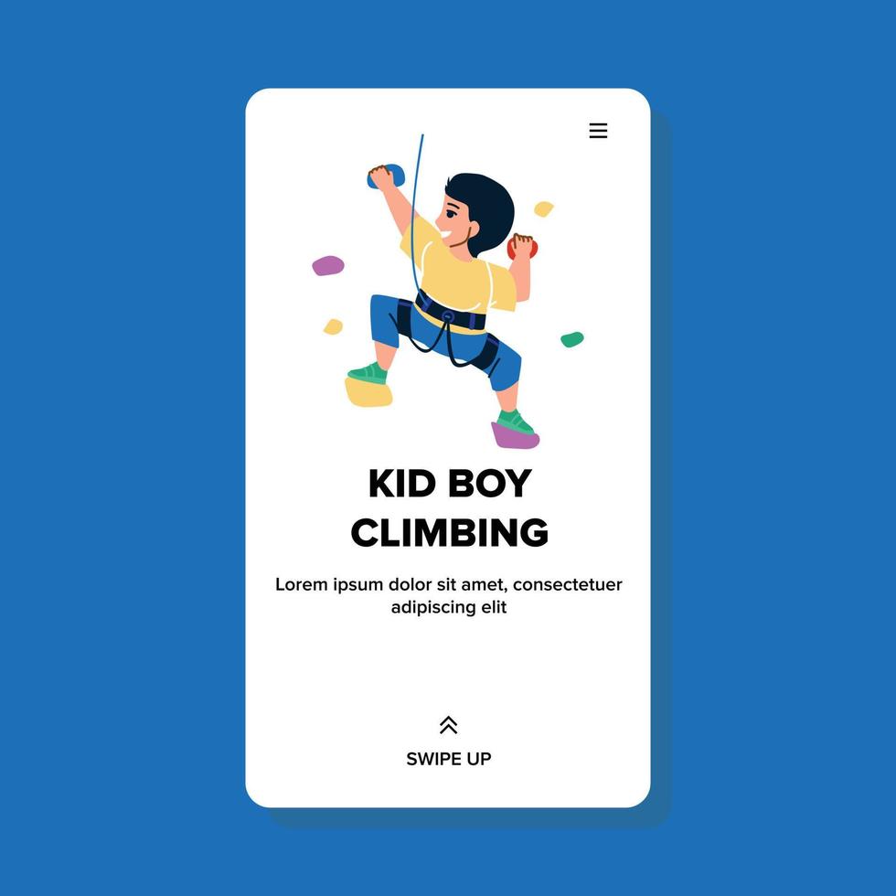 Kid Boy Climbing On Rock Wall Attraction Vector