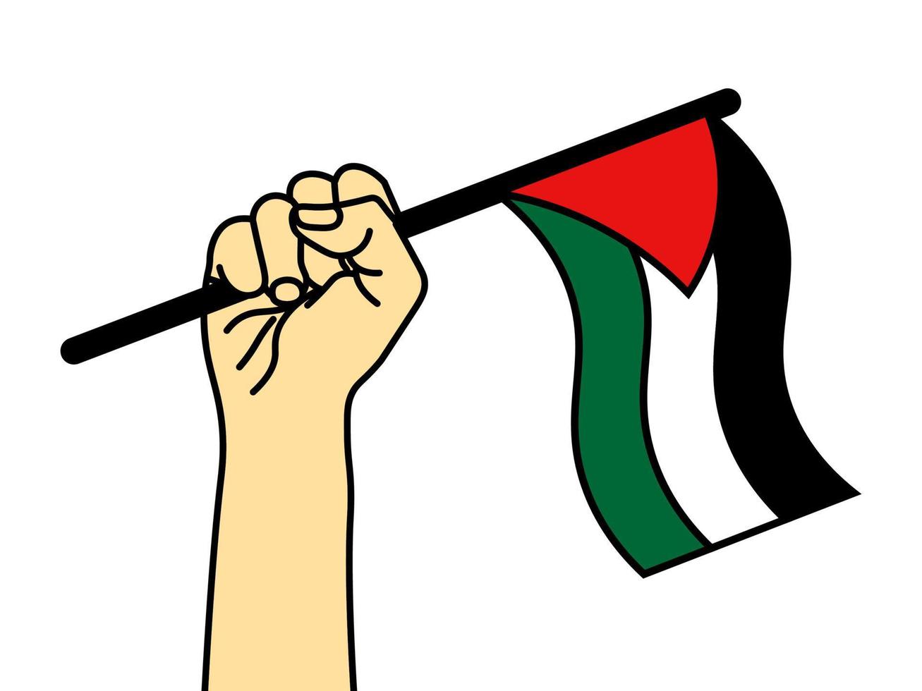 hand hold the Palestinian flag expressing solidarity, free Palestine concept. vector illustration