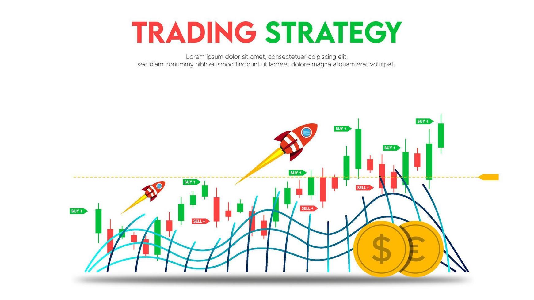 Business trading forex design concept,  analyze bar chart investment. Buy and sell indicators on the candlestick chart. vector