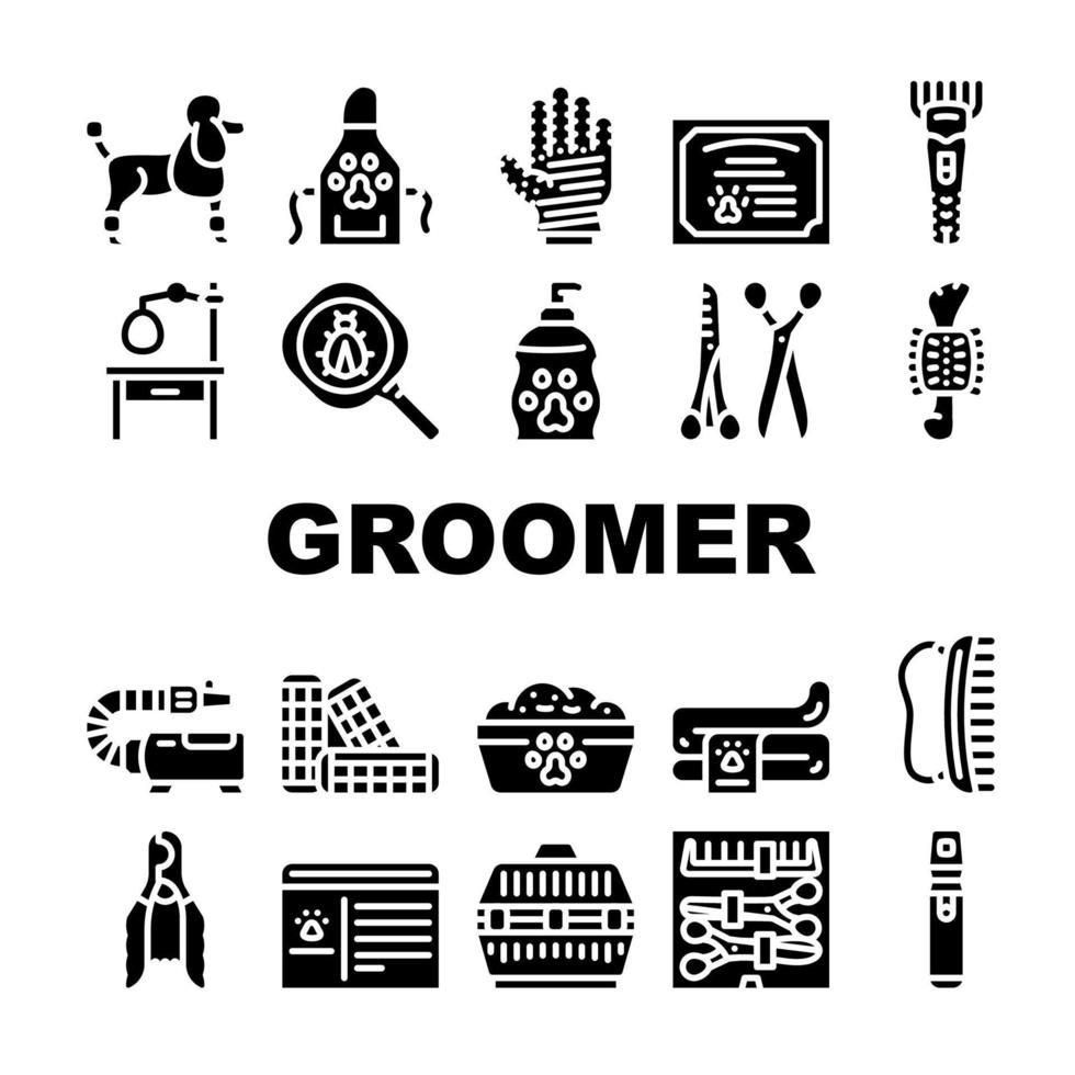 Groomer Pet Service Collection Icons Set Vector