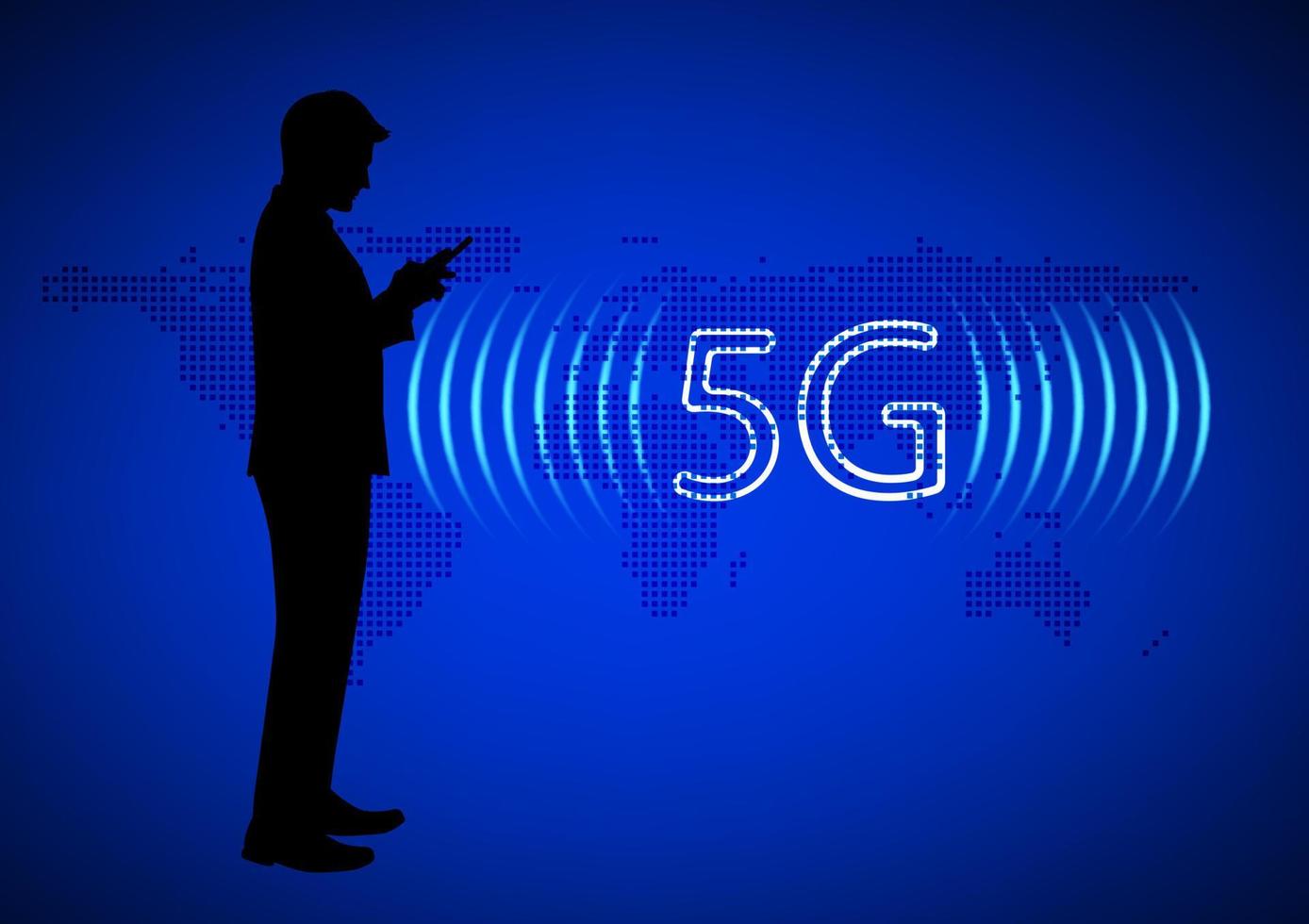 silhouette Businessman using smartphone connection technology 5G, concept using smartphone Global network connection vector illustration