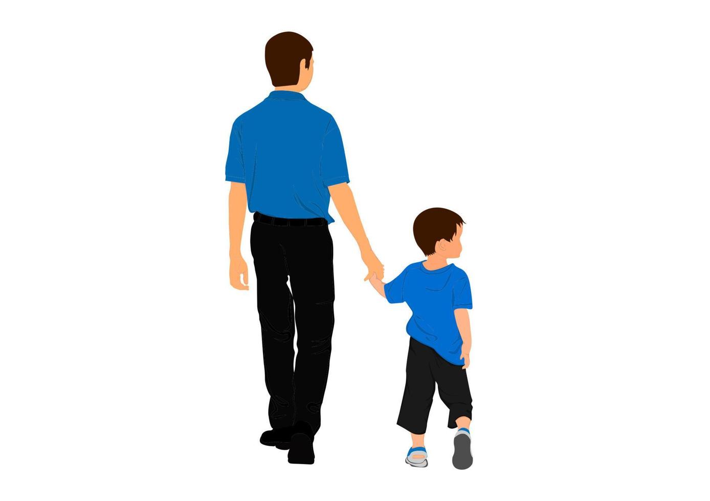 father and son walking holding hands vector illustration isolated white background