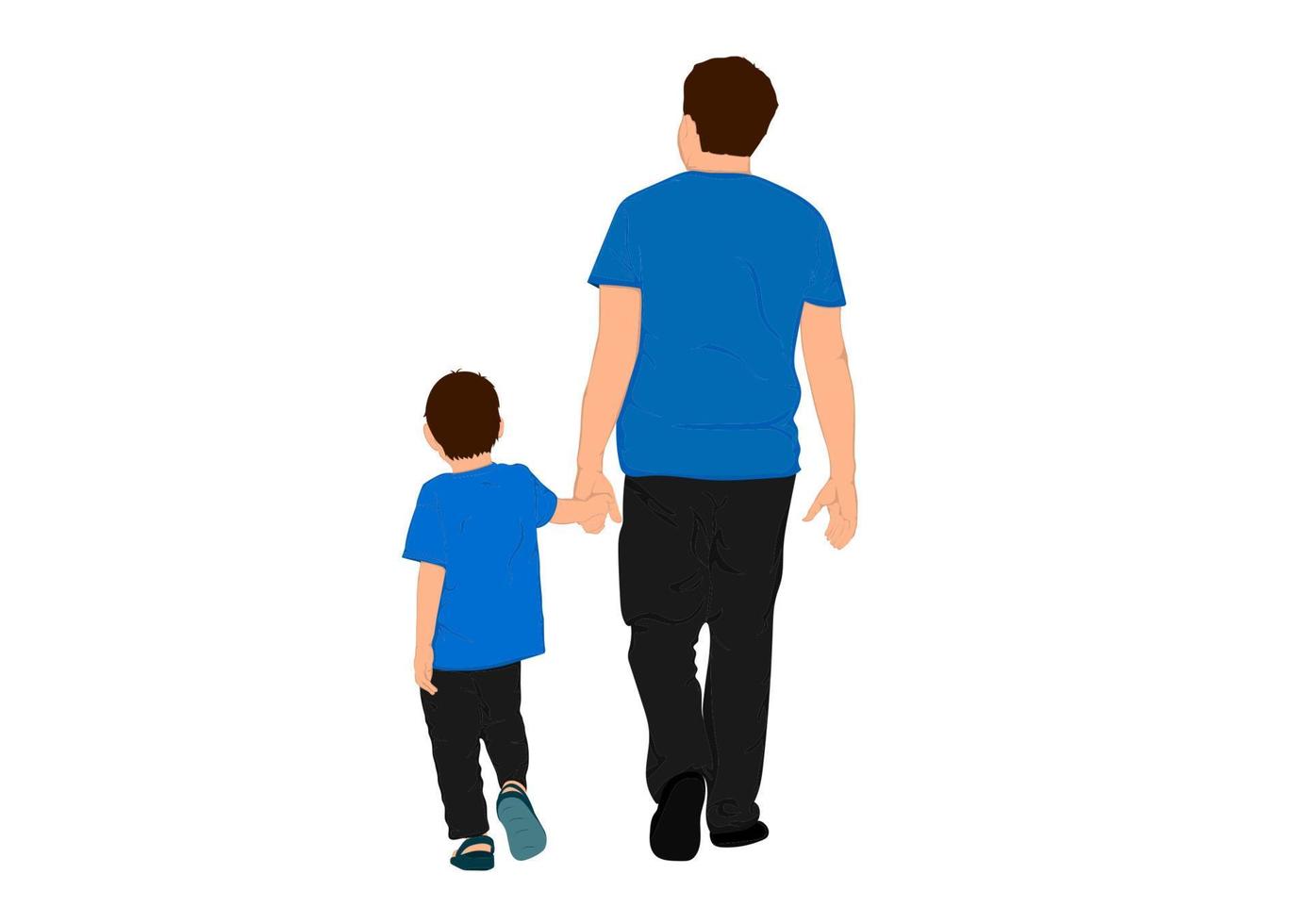 padre e hijo caminando cogidos de la mano ilustración vectorial fondo blanco aislado vector