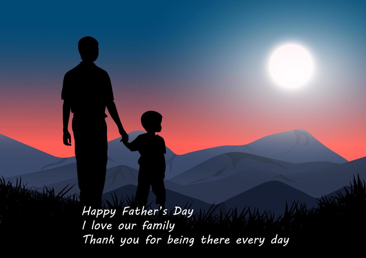 Graphics Design Father holding the young on hands with landscape view outdoor at night time for greeting card vector illustration