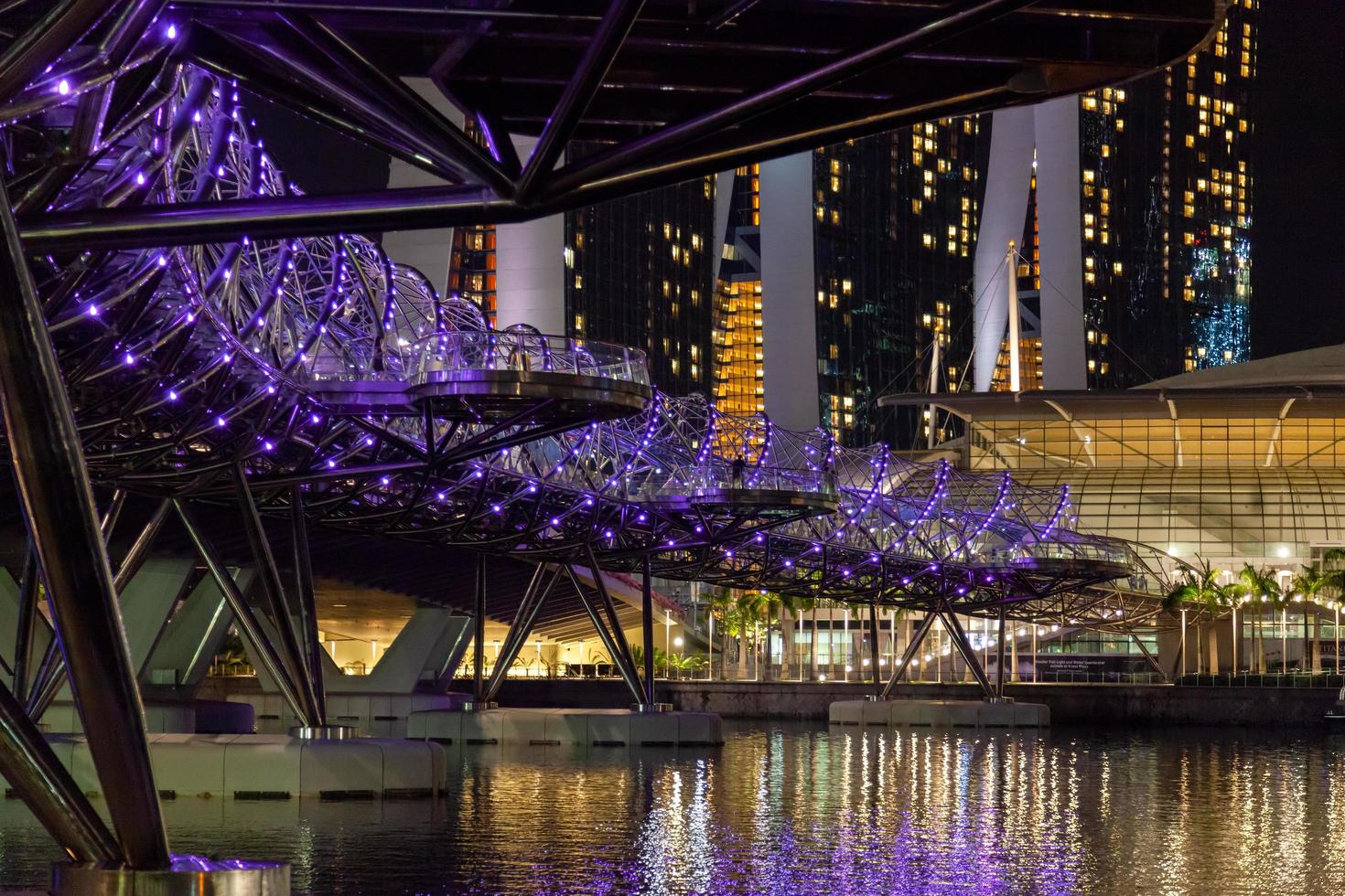 Singapore, 2012. Singapore DNA Inspired Helix Bridge Illuminated at Night photo