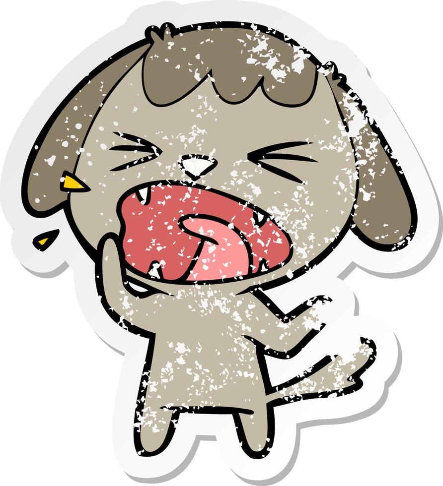 distressed sticker of a cute cartoon dog barking vector