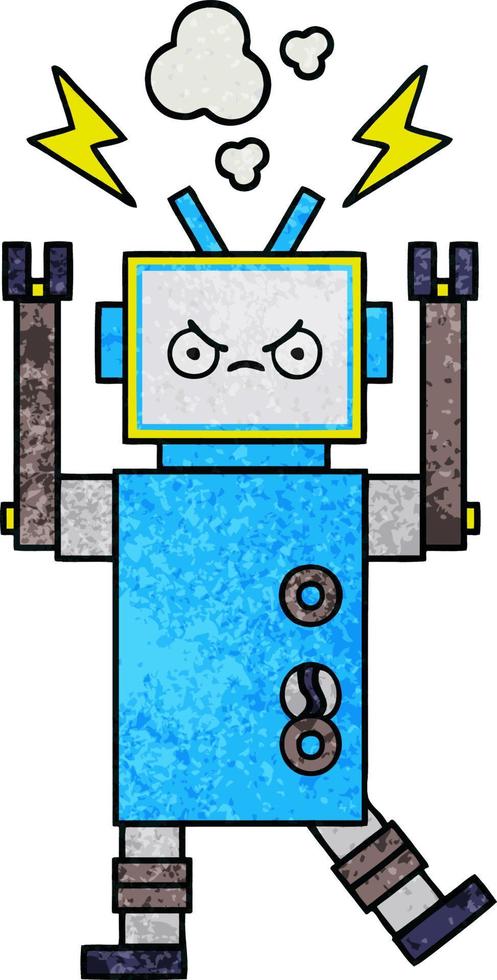 retro grunge texture cartoon robot vector