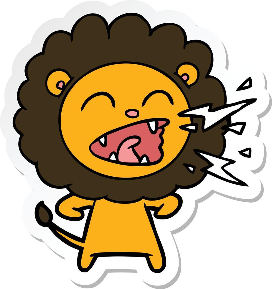 sticker of a cartoon roaring lion vector