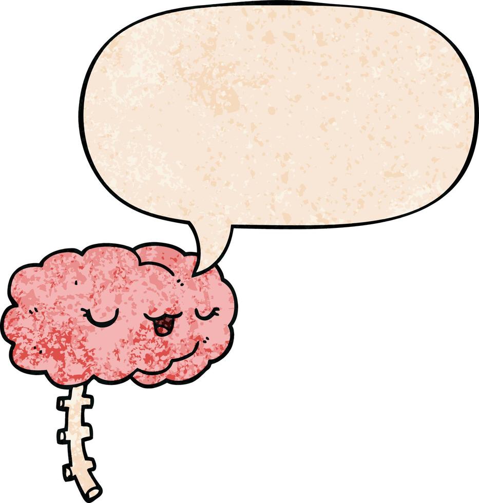 happy cartoon brain and speech bubble in retro texture style vector