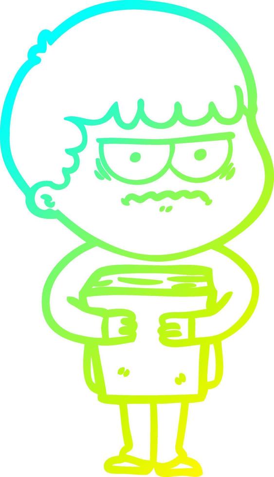 cold gradient line drawing cartoon annoyed man vector