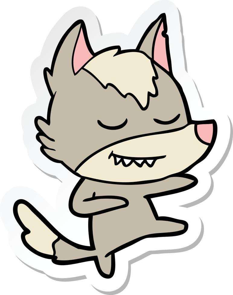 sticker of a friendly cartoon wolf dancer vector