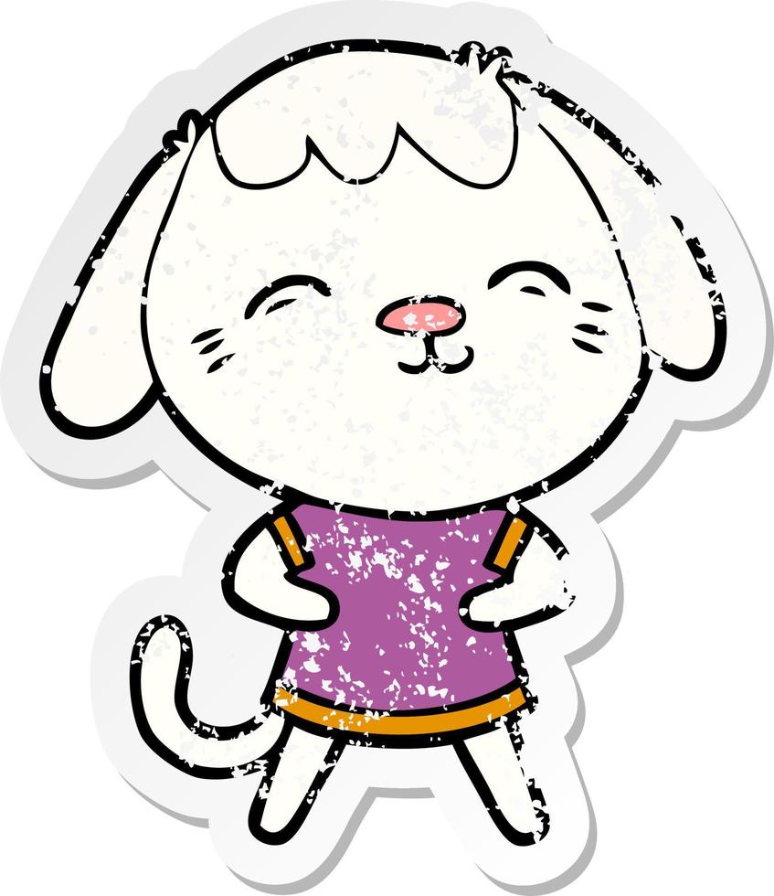 distressed sticker of a happy cartoon dog vector