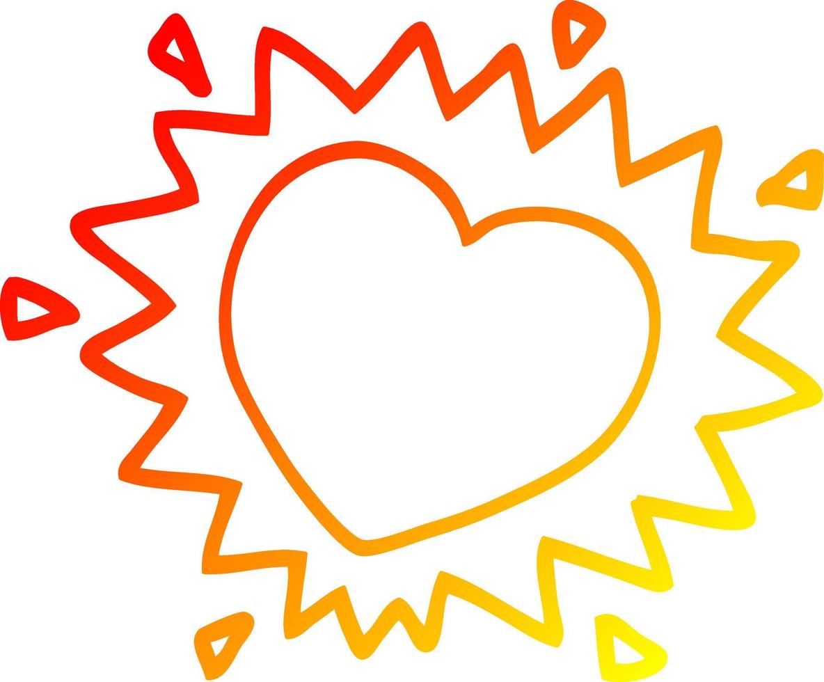 warm gradient line drawing cartoon flaming heart vector