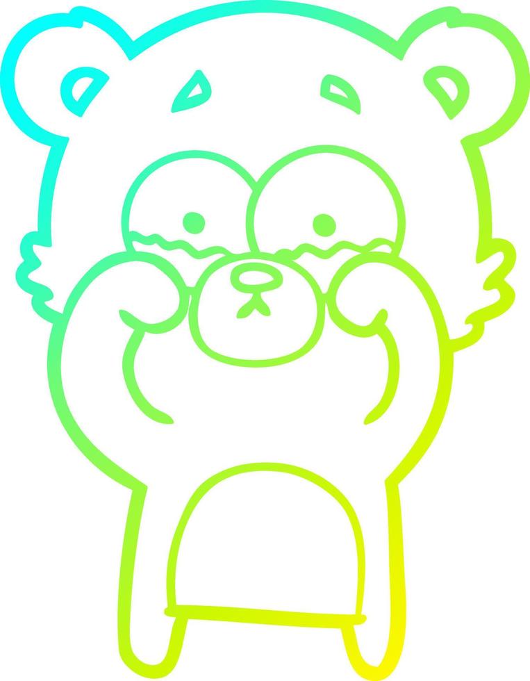 cold gradient line drawing cartoon crying bear rubbing eyes vector