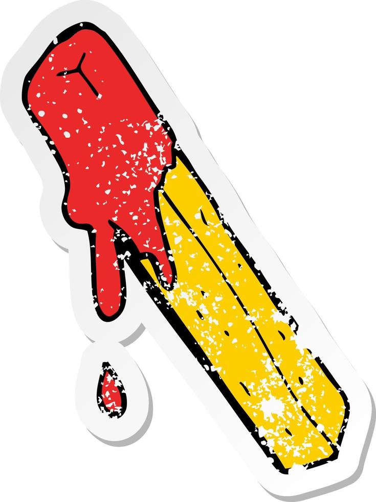 distressed sticker of a cartoon dipped fry vector