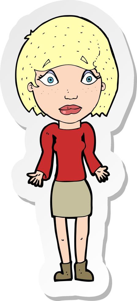 sticker of a cartoon woman shrugging shoulders vector