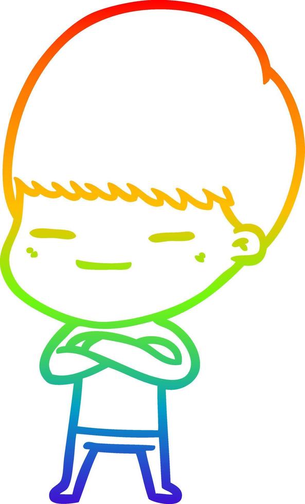 rainbow gradient line drawing cartoon smug boy vector