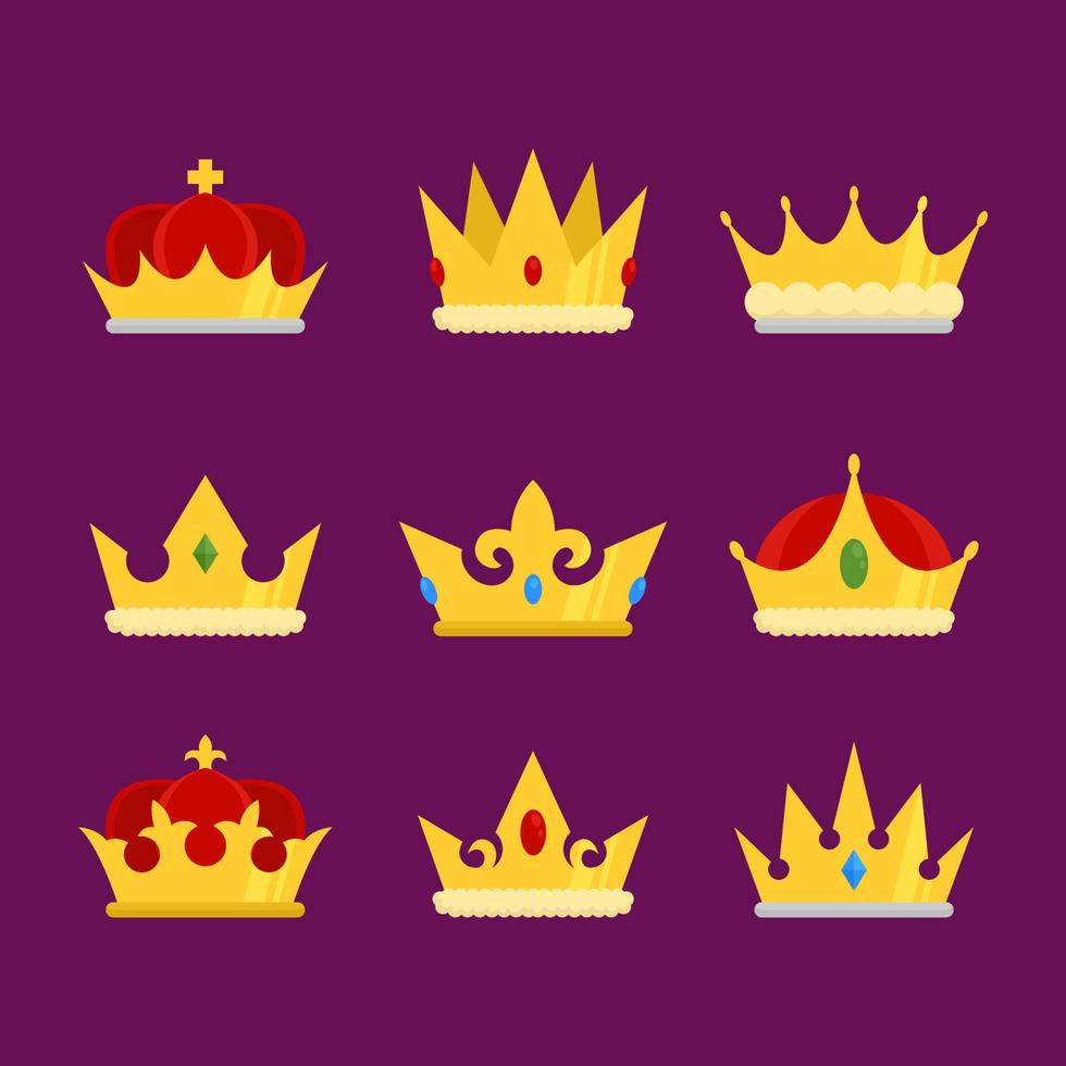 Set of Flat Luxury Golden Crown vector