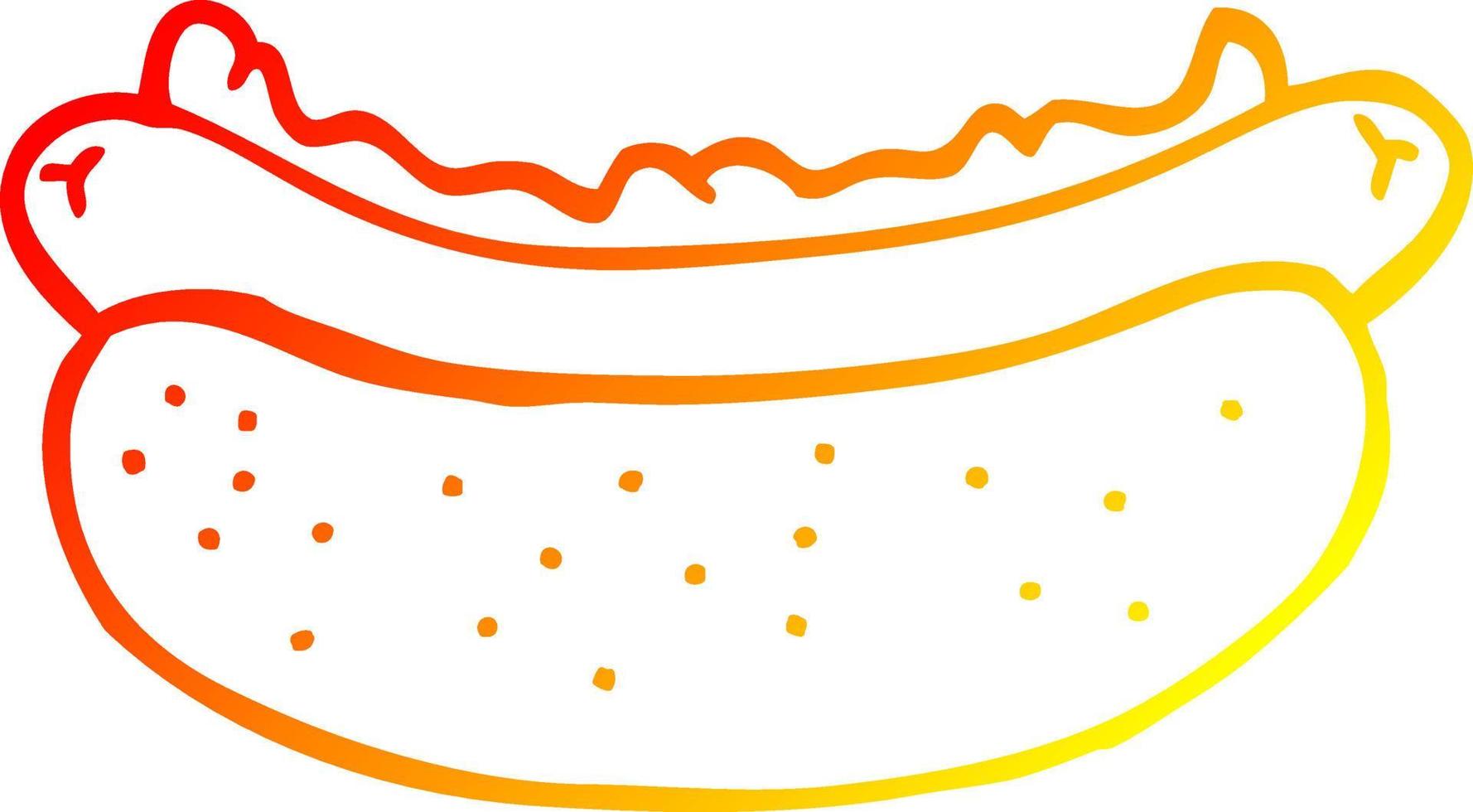warm gradient line drawing cartoon hotdog vector