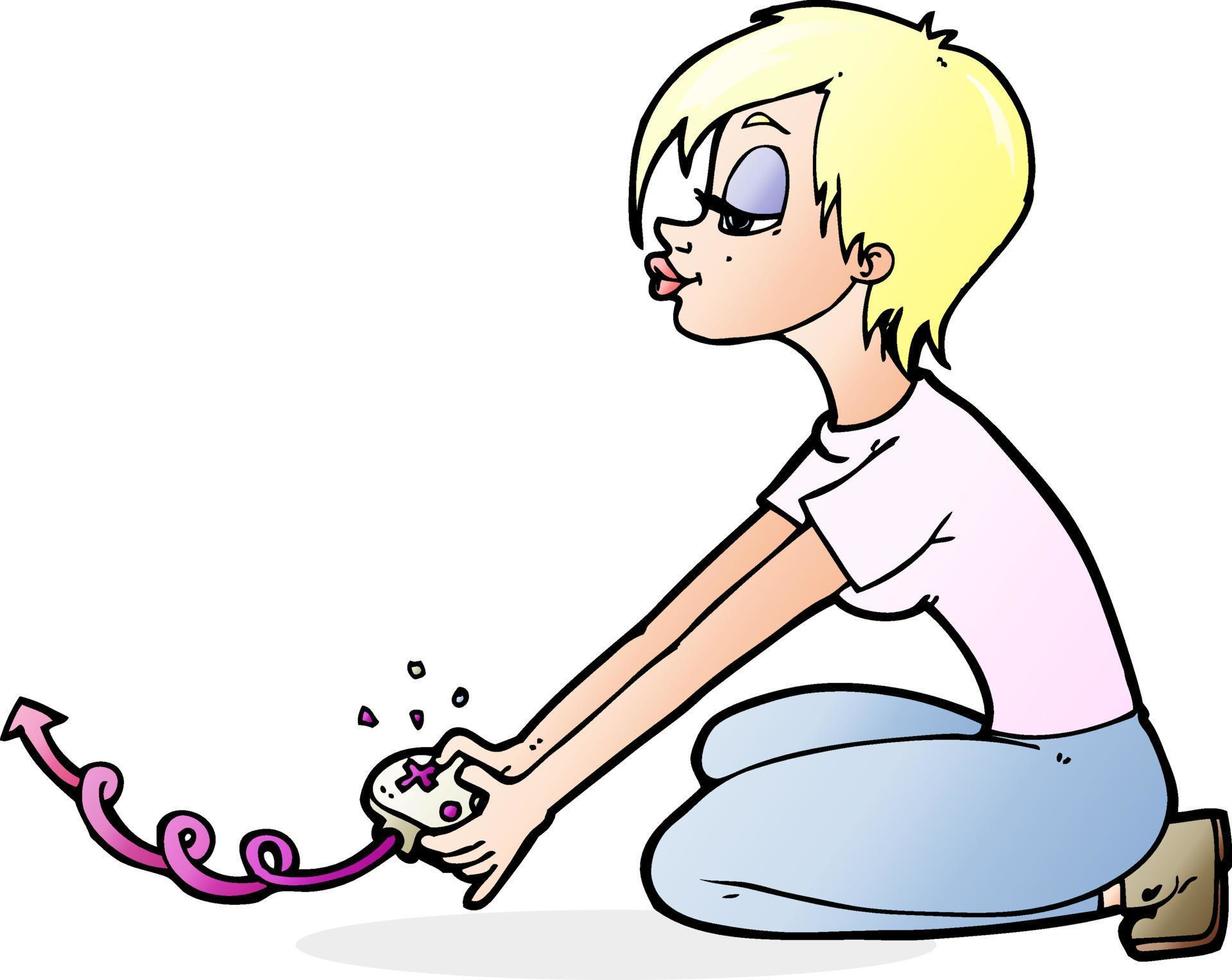 cartoon girl playing computer games vector
