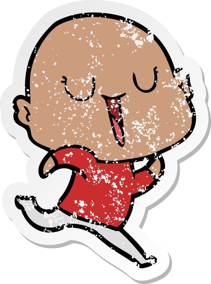 distressed sticker of a happy cartoon bald man vector
