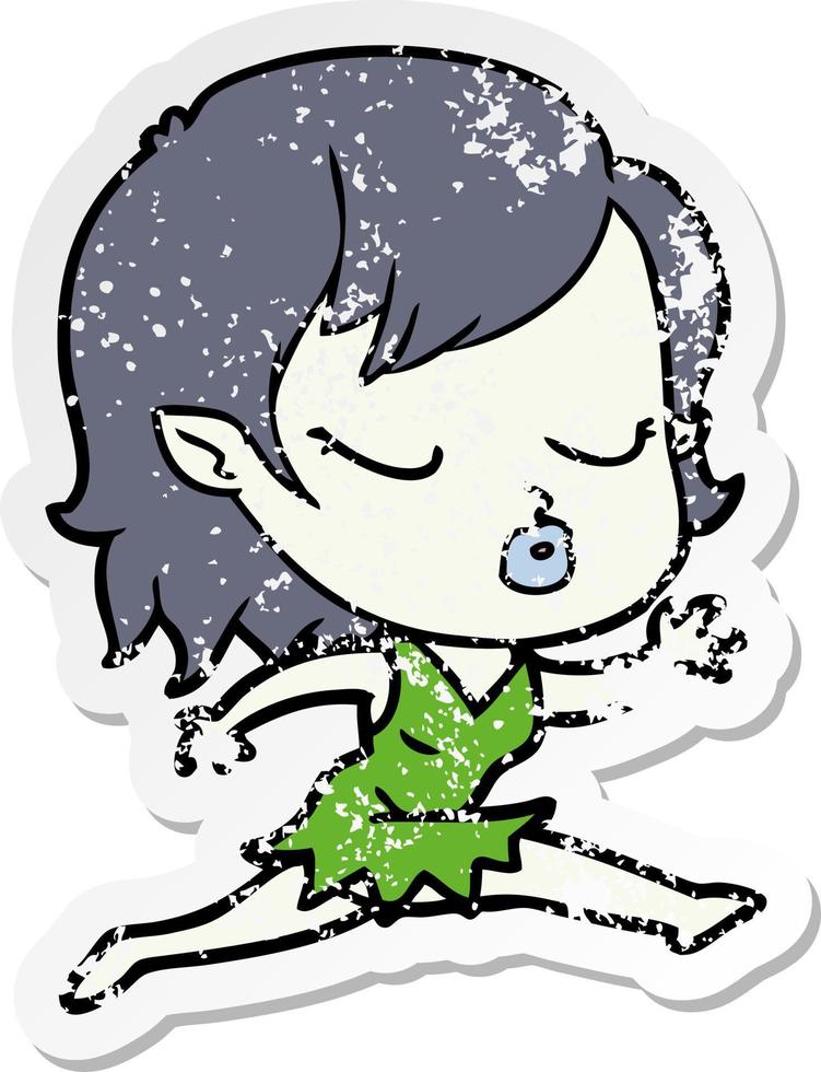 distressed sticker of a cute cartoon vampire girl vector
